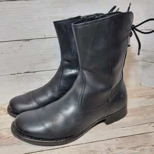 Born Mid Calf back lace black leather boots